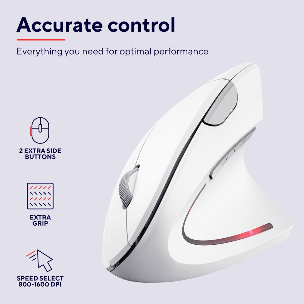 Trust VERTO WIRELESS ERGO Maus Funk Optisch Weiß 6 Tasten 1600 dpi Ergonomisch