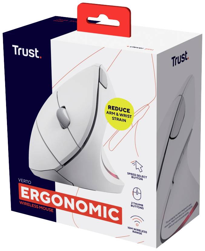 Trust VERTO WIRELESS ERGO Maus Funk Optisch Weiß 6 Tasten 1600 dpi Ergonomisch