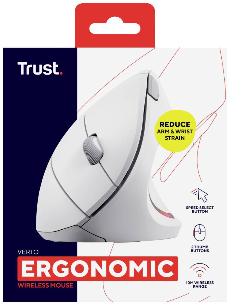 Trust VERTO WIRELESS ERGO Maus Funk Optisch Weiß 6 Tasten 1600 dpi Ergonomisch