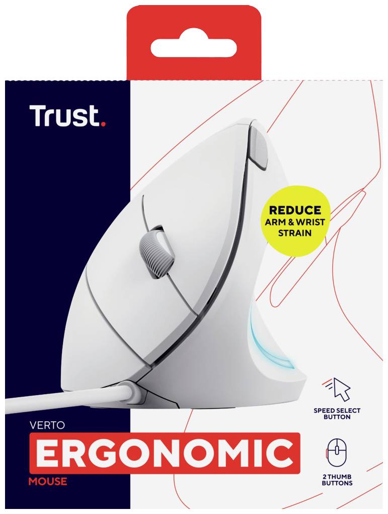 Trust VERTO ERGO Maus Kabelgebunden Optisch Weiß 6 Tasten 1600 dpi Ergonomisch