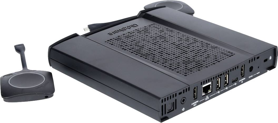 Ein drahtloses Präsentationssystem mit Empfänger und zwei Transmittern, das HDMI und USB-Anschlüsse bietet, für Konferenzräume geeignet.