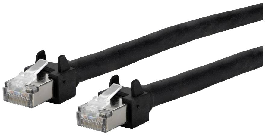 Zwei schwarze Ethernet-Kabel mit transparenten Steckern.