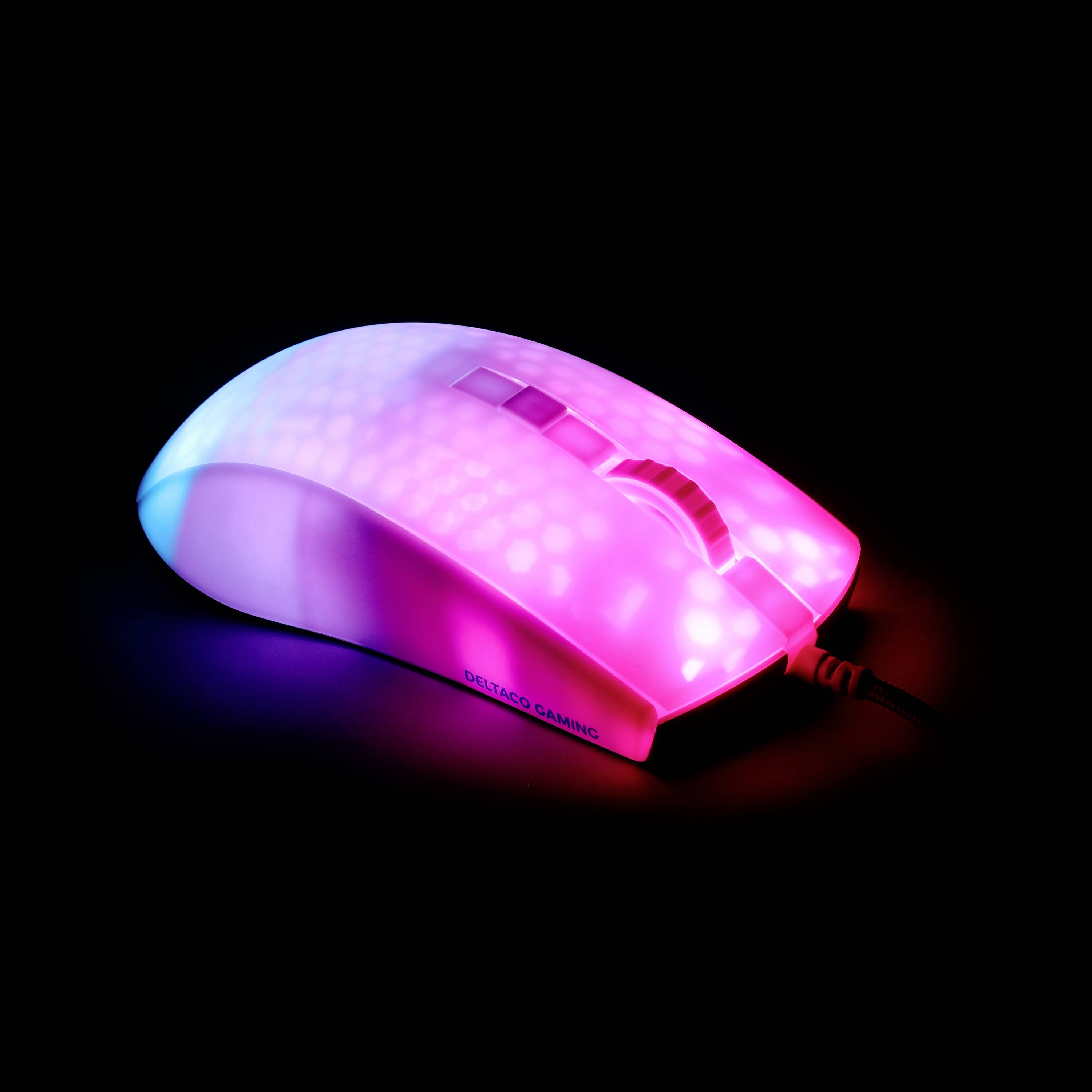 DELTACO GAMING WM87 Gaming-Maus USB Optisch Weiß, Transparent 6 Tasten 6200 dpi Beleuchtet, Integriertes Scrollrad