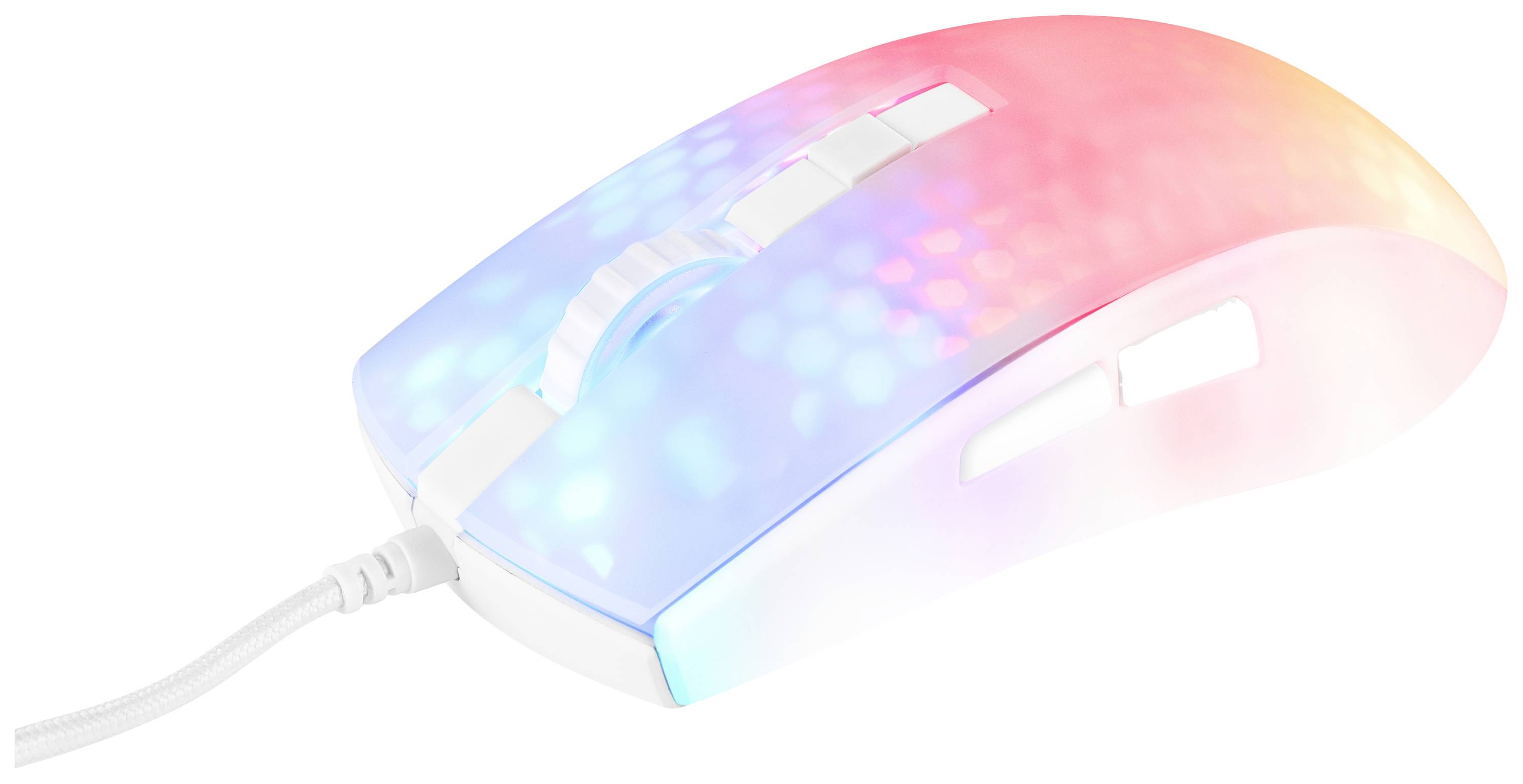 DELTACO GAMING WM87 Gaming-Maus USB Optisch Weiß, Transparent 6 Tasten 6200 dpi Beleuchtet, Integriertes Scrollrad