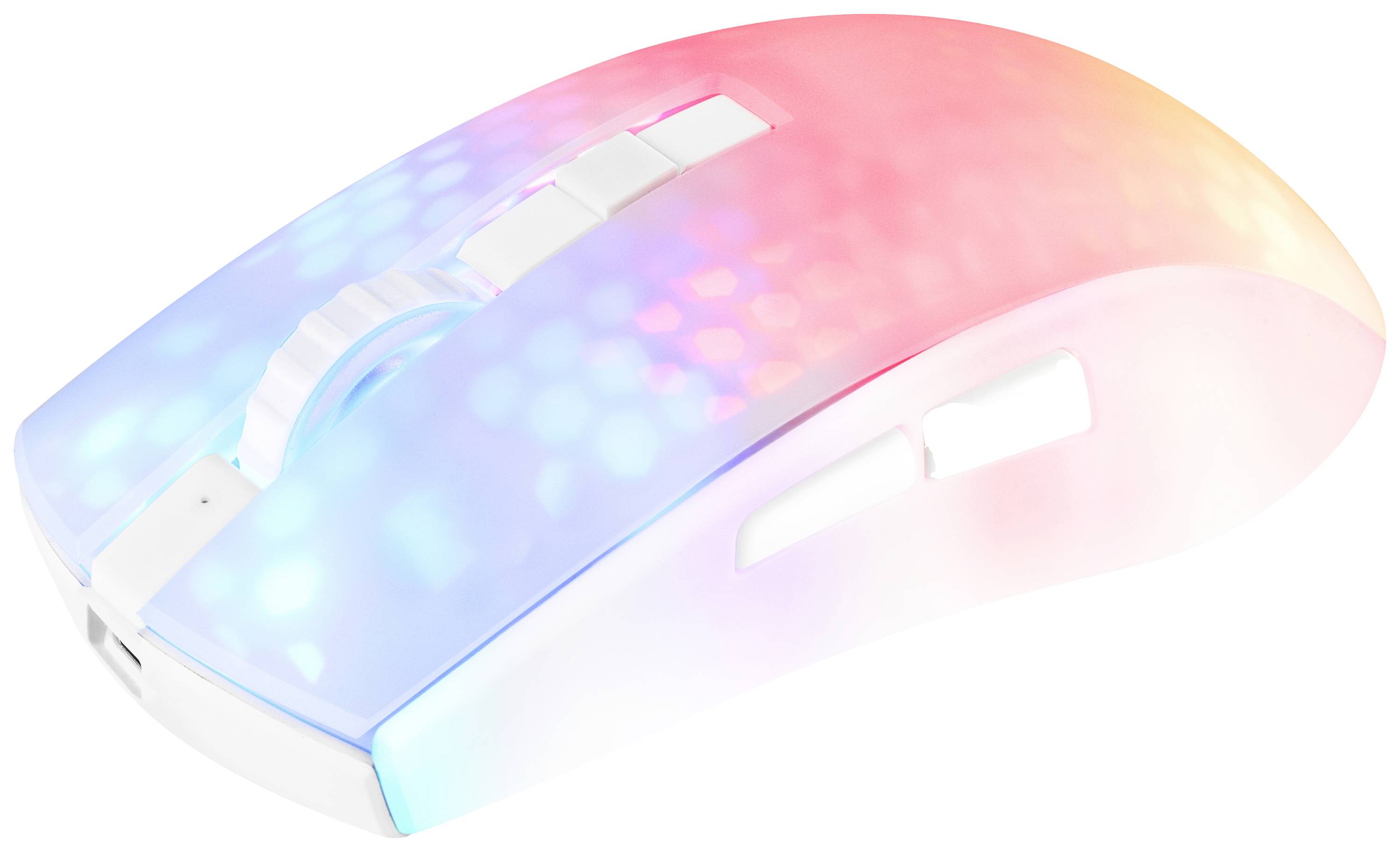 DELTACO GAMING WM89 Gaming-Maus Funk Optisch Weiß, Transparent 6 Tasten 10000 dpi Abnehmbares Kabel, Beleuchtet, Integriertes