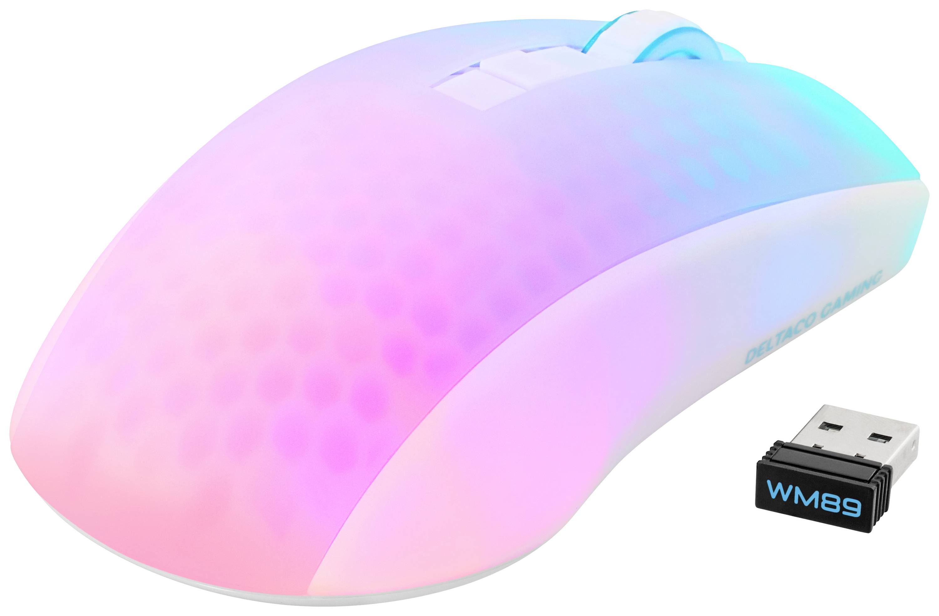 DELTACO GAMING WM89 Gaming-Maus Funk Optisch Weiß, Transparent 6 Tasten 10000 dpi Abnehmbares Kabel, Beleuchtet, Integriertes