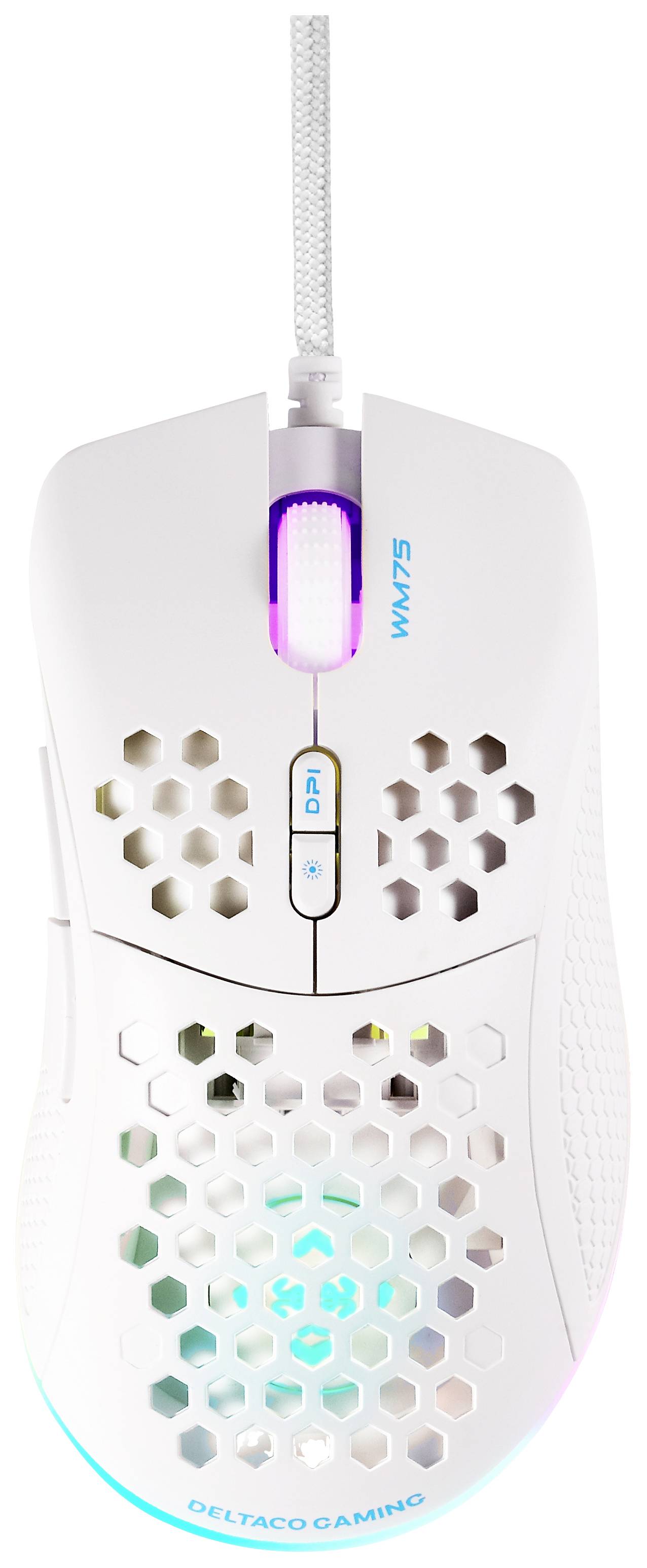 DELTACO GAMING WM75 Gaming-Maus USB Optisch Weiß 7 Tasten 6400 dpi Beleuchtet, Integriertes Scrollrad