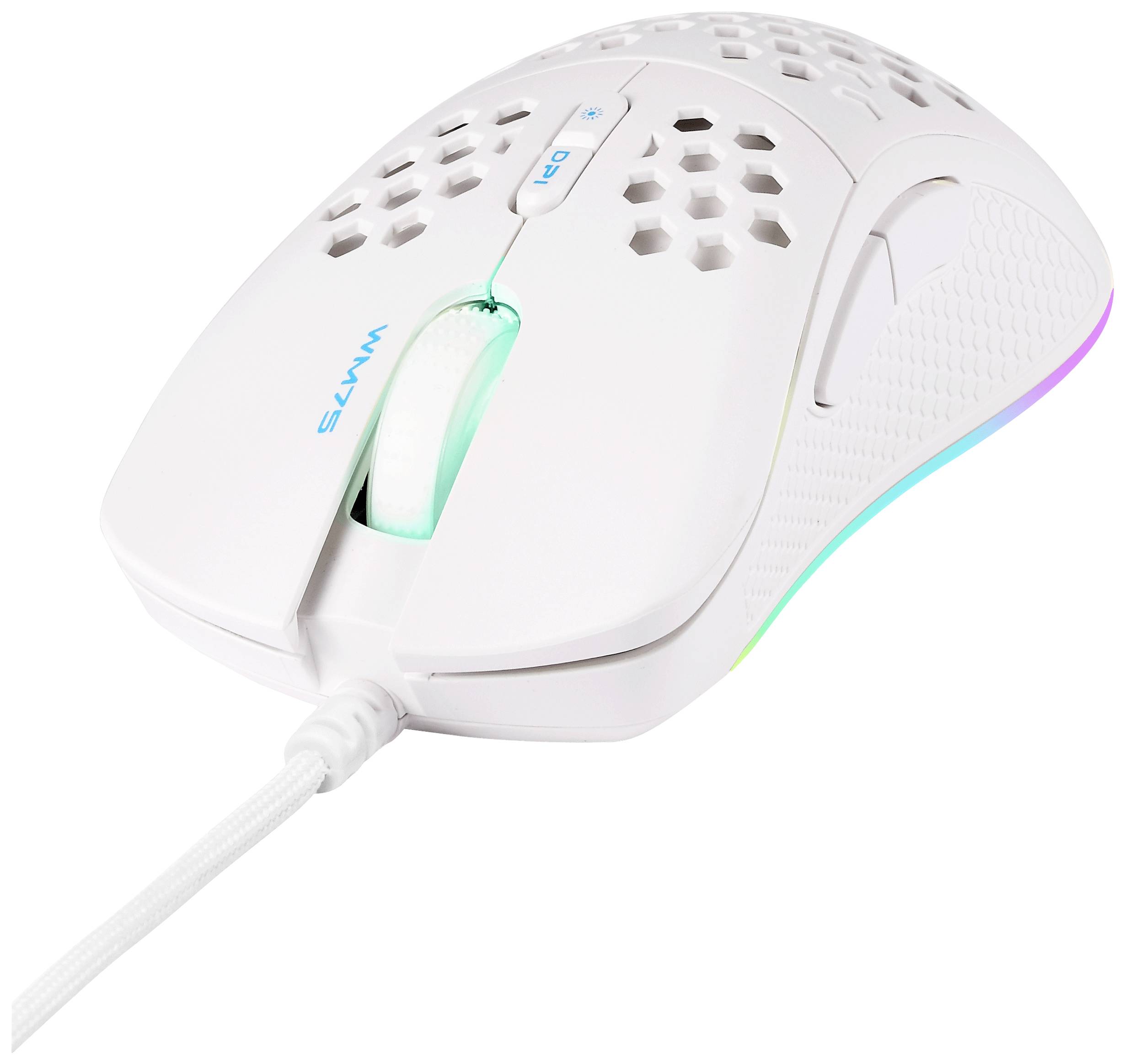 DELTACO GAMING WM75 Gaming-Maus USB Optisch Weiß 7 Tasten 6400 dpi Beleuchtet, Integriertes Scrollrad