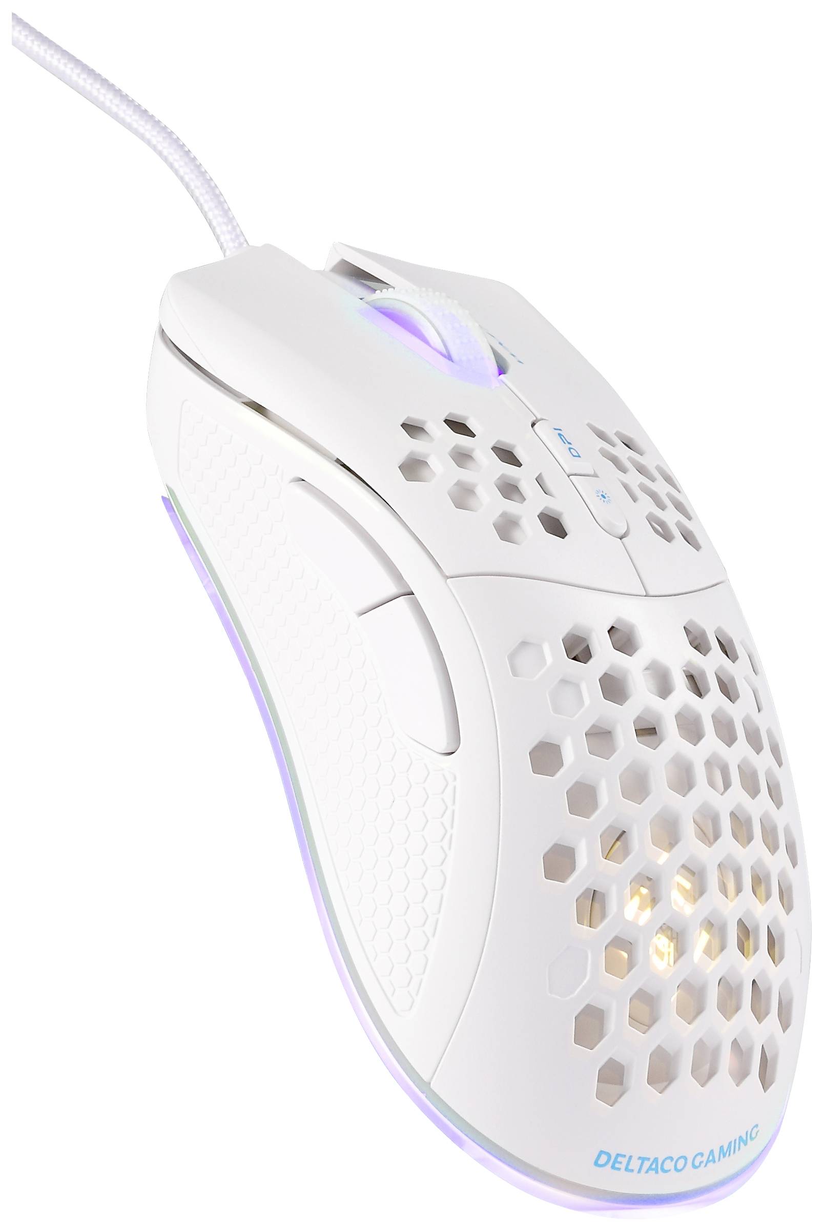 DELTACO GAMING WM75 Gaming-Maus USB Optisch Weiß 7 Tasten 6400 dpi Beleuchtet, Integriertes Scrollrad