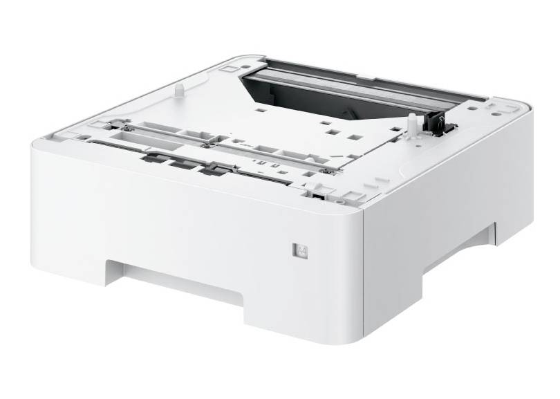 Ein weißes Druckerzubehör zur Papierzufuhr, ermöglicht das Einlegen zusätzlicher Papierbögen für einen Drucker.