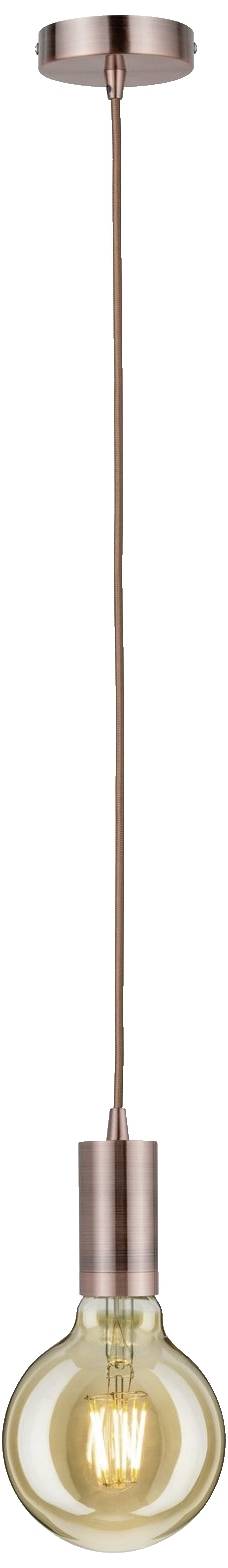 Eine einzelne hängende Glühbirne mit Metallfassung und langem Kabel, geeignet für moderne Inneneinrichtung.