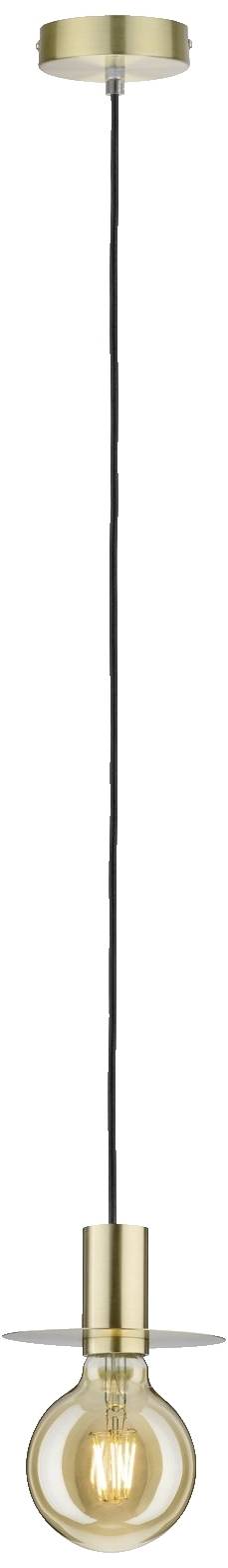 Hängelampe mit goldenem Fassungen, schwarzem Kabel, klarer Glühbirne, minimalistisch gestaltet, geeignet für moderne Innenräume.