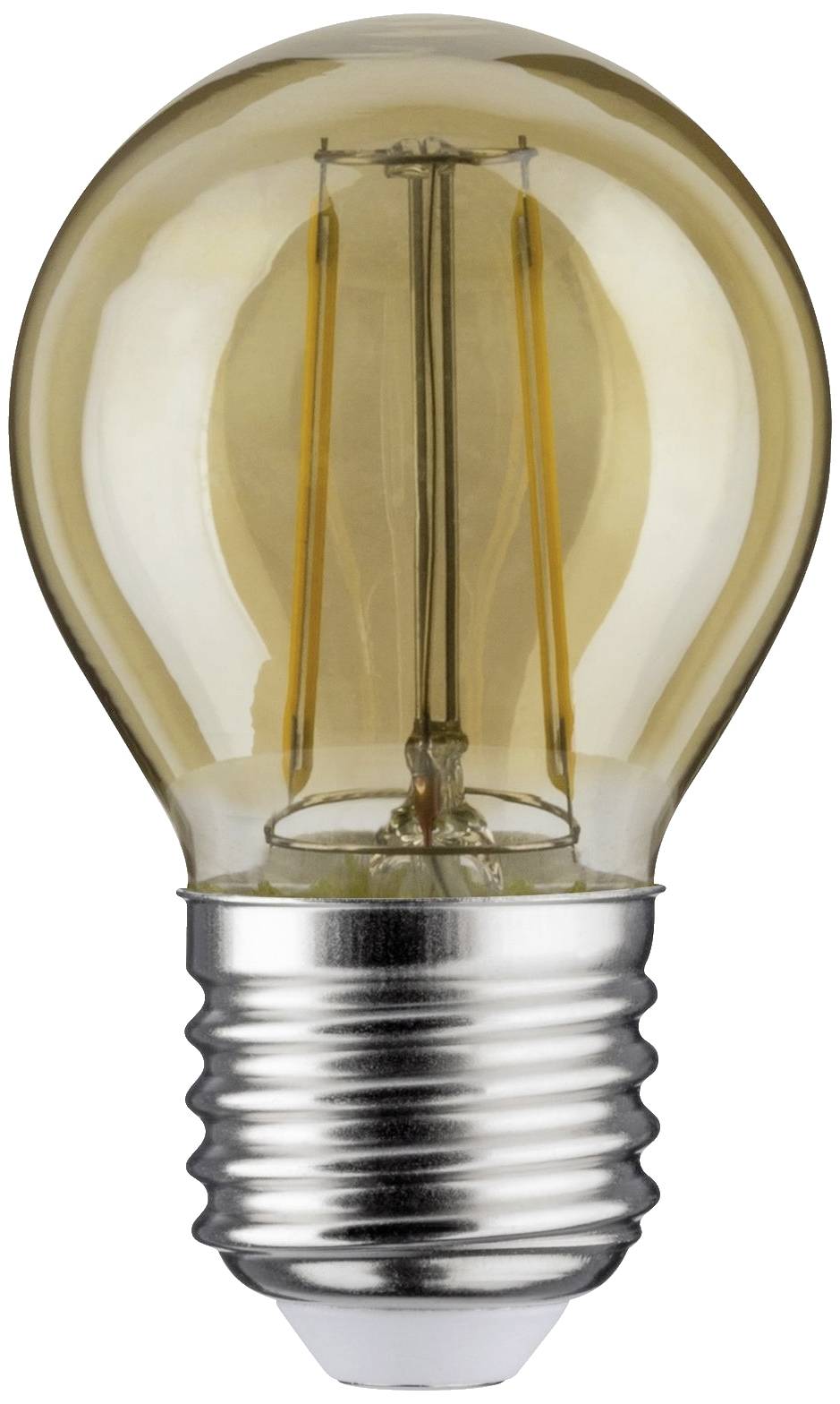 Birnenförmige Glühbirne mit sichtbarem Glühfaden und silberner Fassung. Energiesparend, warmweiße Lichtquelle.