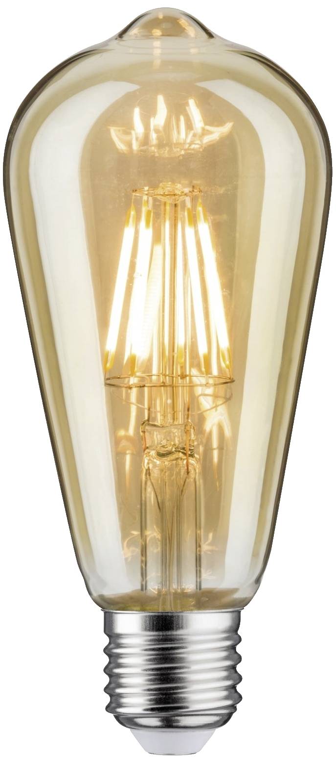 Eine klassische Glühbirne mit sichtbarem Glühdraht, leuchtend in warmem Gelblicht. Geeignet für dekorative Beleuchtung.