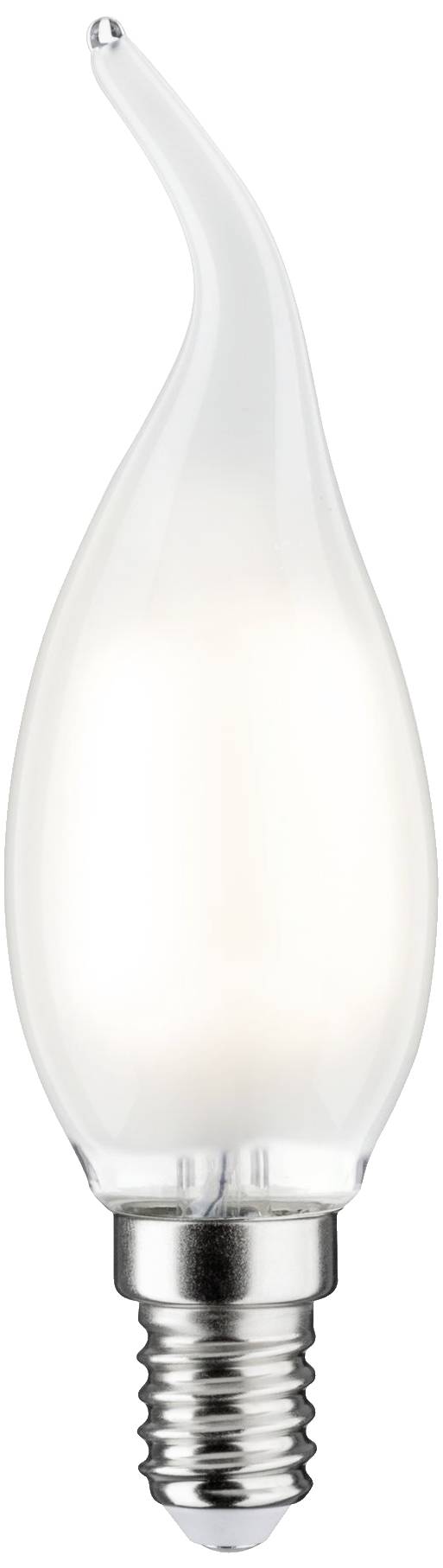Leuchtmittel in Kerzenform mit Schraubsockel, milchiges Glas, flammenähnlicher Spitzedesign. Geeignet für dekorative Beleuchtung.