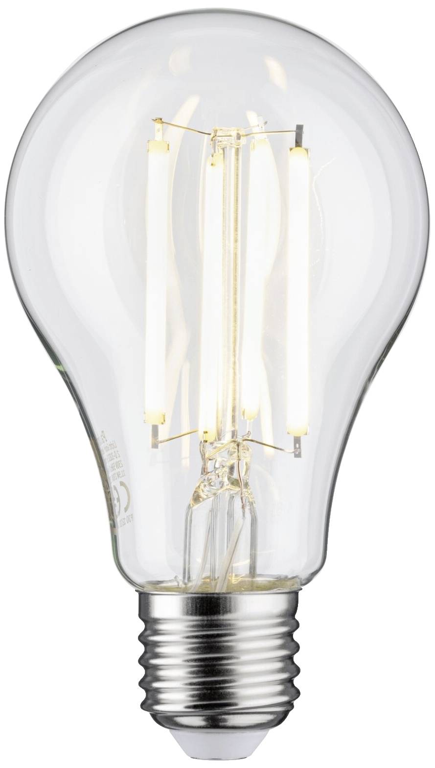Glühbirne mit sichtbarem Filament und Schraubsockel, leuchtet hell.