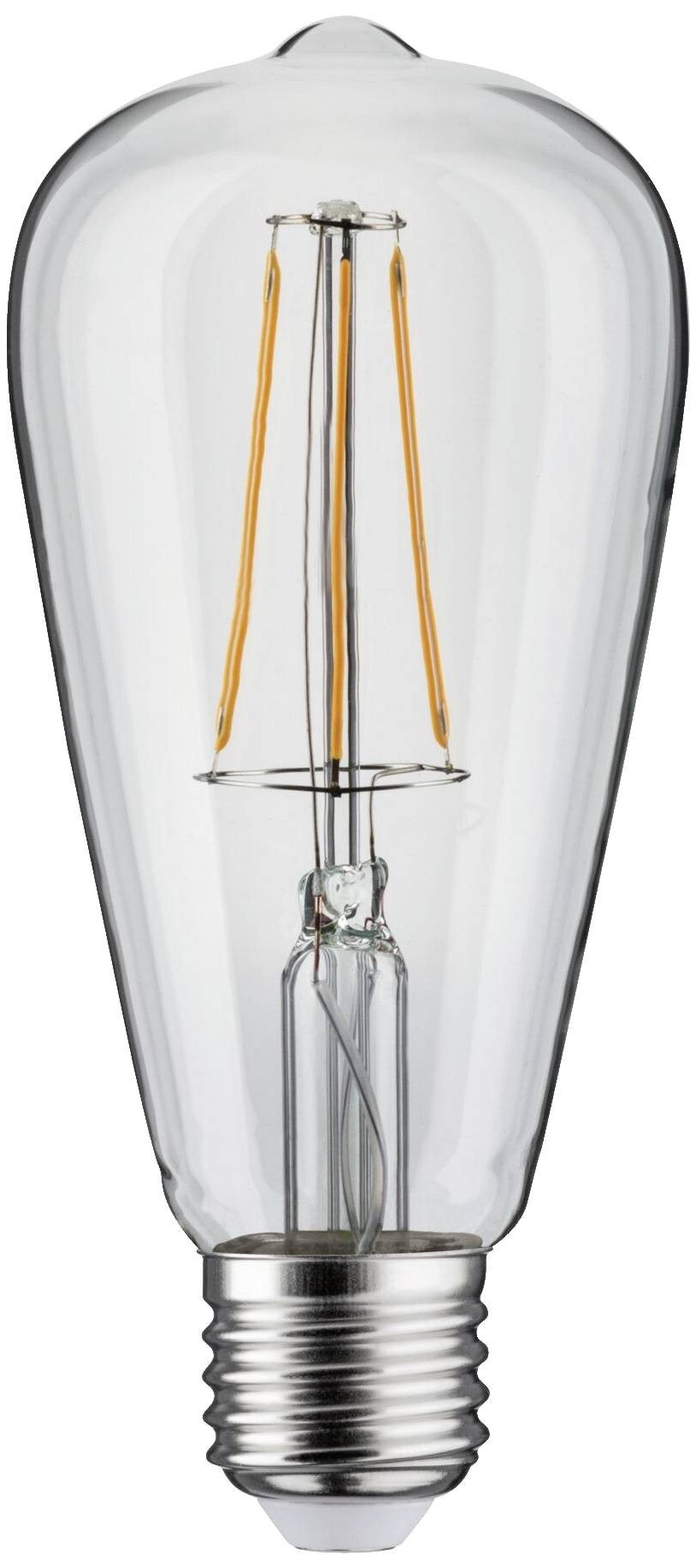 Eine Edison-Glühbirne mit sichtbarem Glühfaden in einem klaren Glasgehäuse.