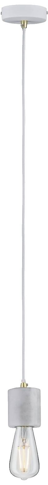Hängelampe aus Beton mit sichtbare Glühbirne, schlichtes Design mit weißem Kabel. Ideal für minimalistische Innenräume.