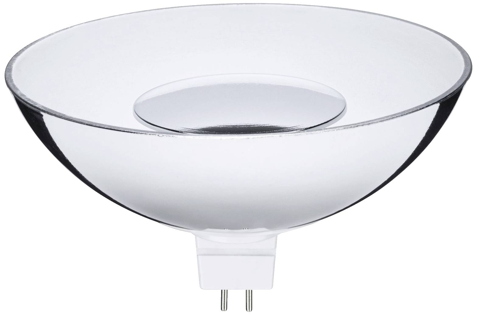 Runde LED-Lampe mit GU5.3-Sockel, silberne Reflektorschale, geeignet für Decken- oder Wandbeleuchtung in modernen Einrichtungen.
