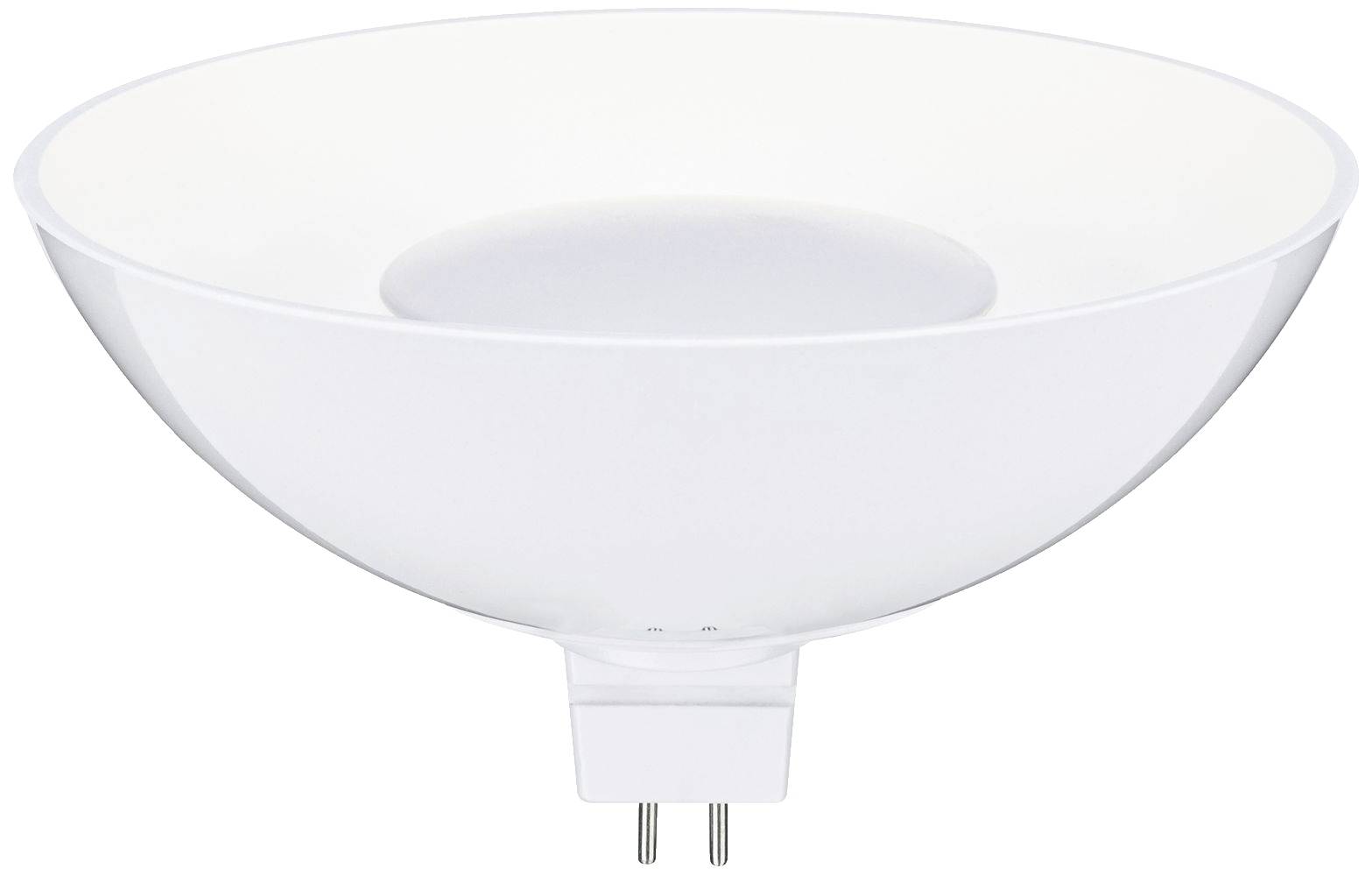 Ein schalenförmiger, weißer LED-Einsatz mit GU-5.3 Sockel, geeignet für Deckeneinbauleuchten, fokussierte Beleuchtung und modernes Design.