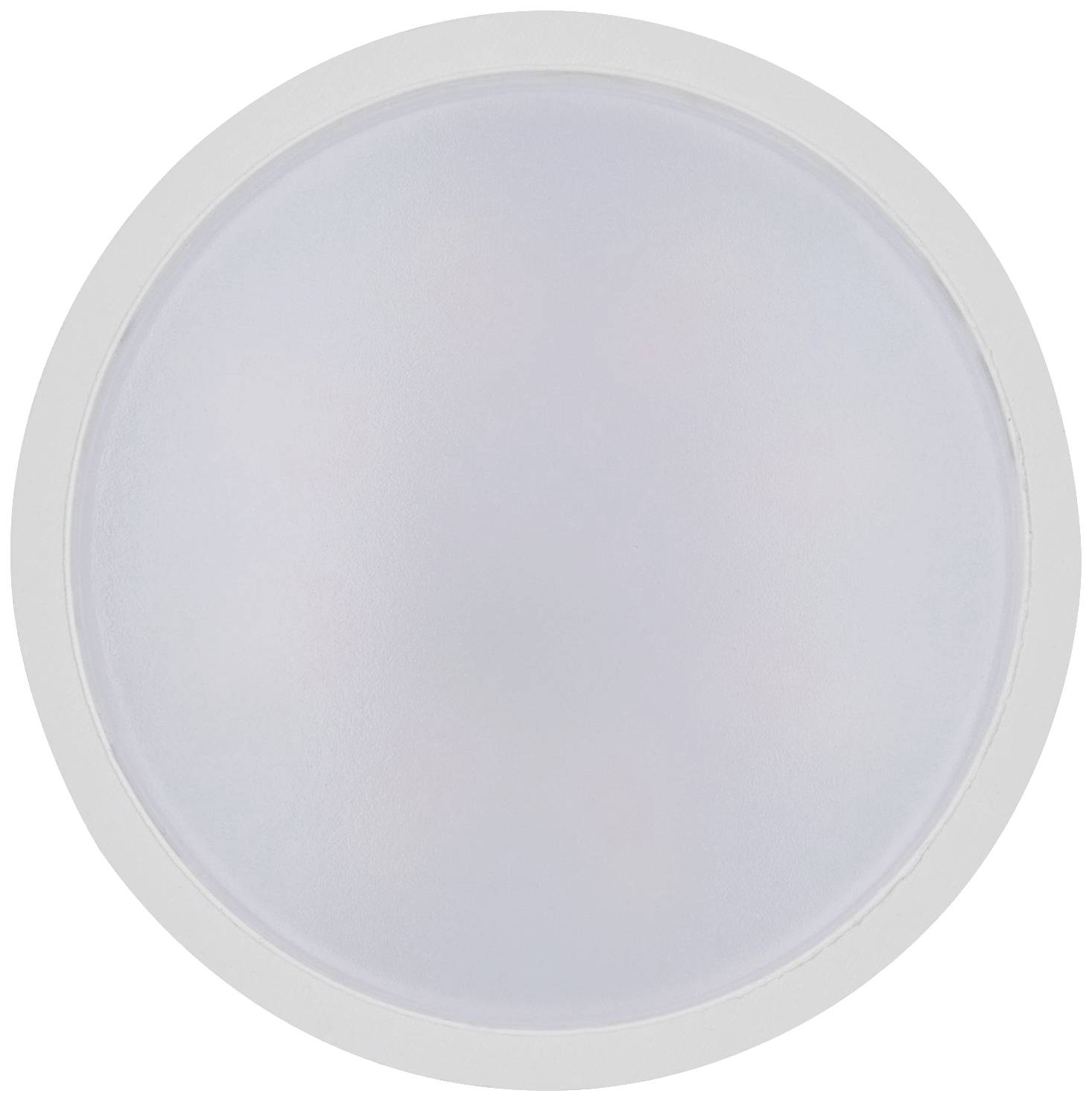 Eine runde, weiße Deckenleuchte mit mattem Glas, gleichmäßig leuchtend. Ideal für eine gleichmäßige Raumbeleuchtung geeignet.