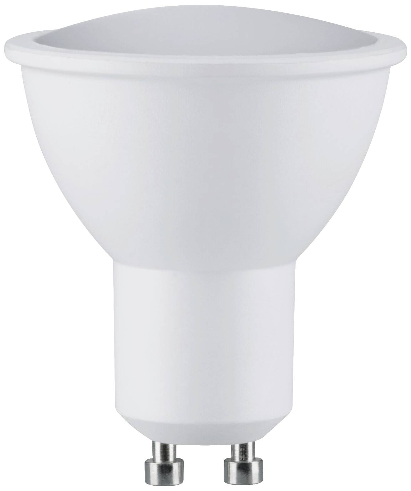 Eine einzelne weiße LED-Lampe mit GU10-Sockel, typisch für Haushaltsbeleuchtung.