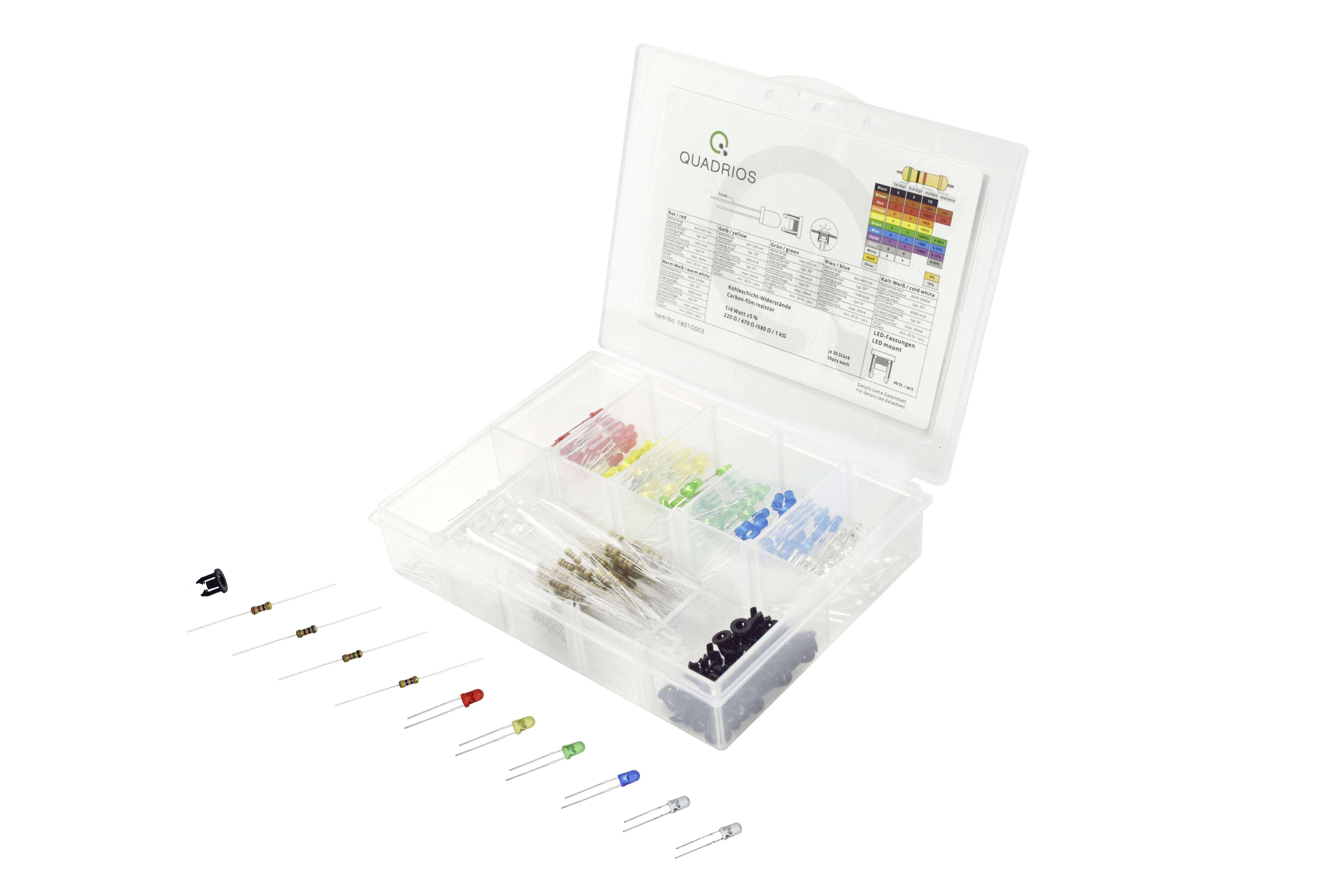 Quadrios LED-Sortiment Rot, Grün, Gelb, Blau, Kaltweiß, Warmweiß 3mm 20mA 3.0V