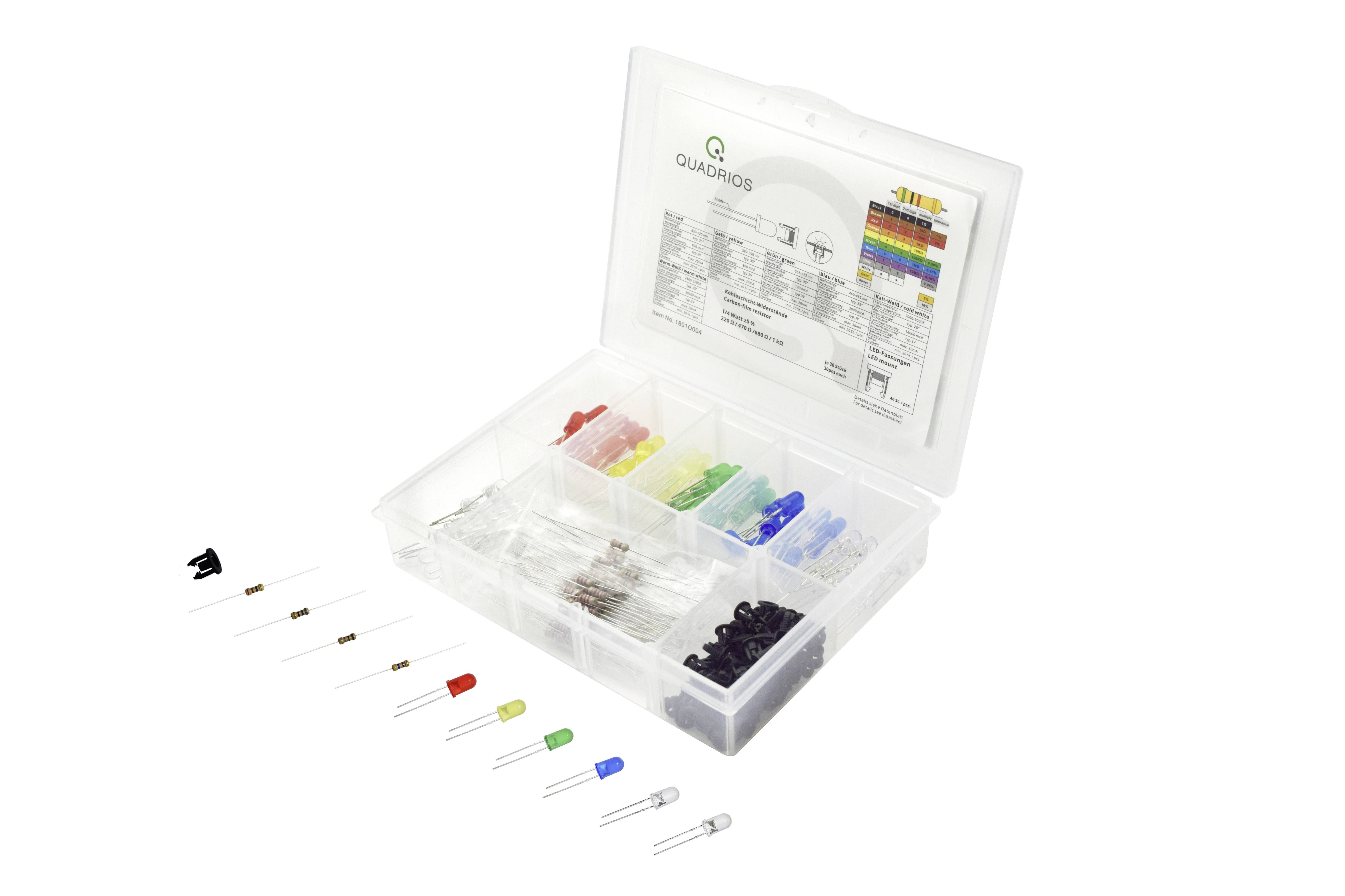 Quadrios LED-Sortiment Rot, Grün, Gelb, Blau, Kaltweiß, Warmweiß 5mm 20mA 3.0V