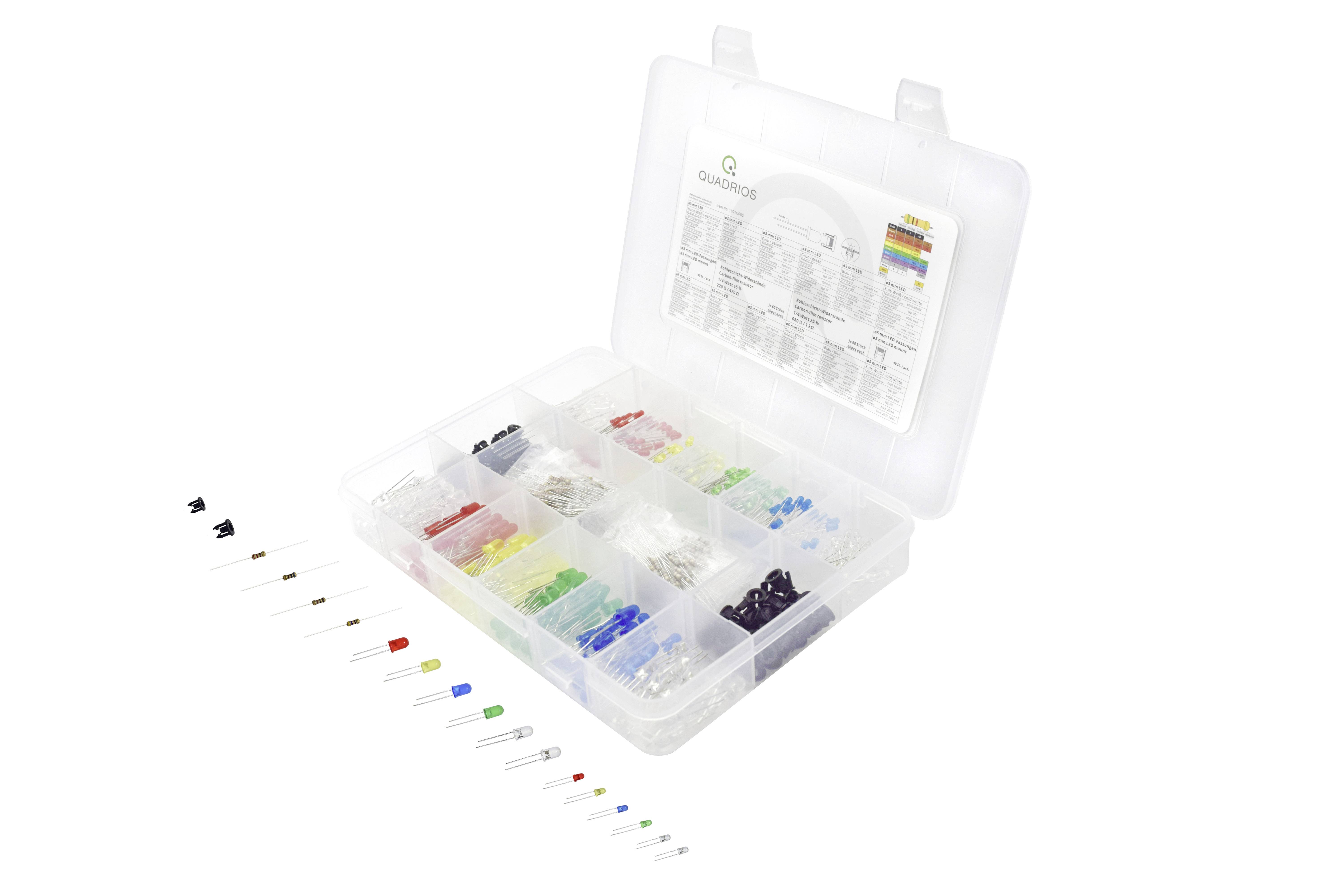 Quadrios LED-Sortiment Rot, Grün, Gelb, Blau, Kaltweiß, Warmweiß 3 mm, 5mm 20mA 2.0V