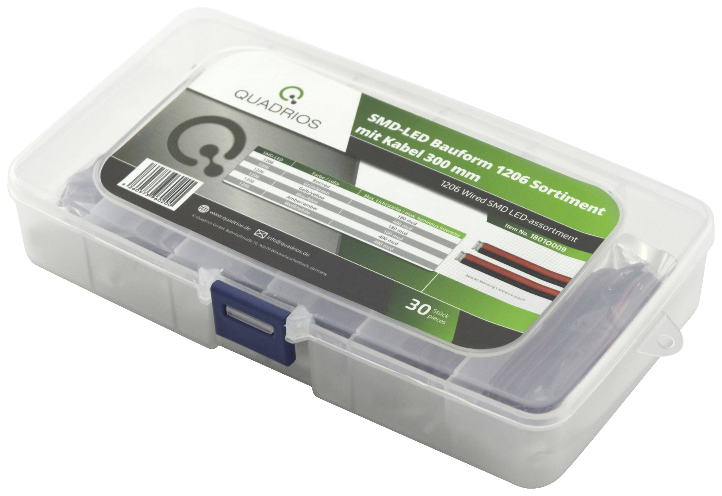 Quadrios LED-Sortiment Rot, Grün, Gelb, Blau, Weiß, Bernstein 20mA 3.0V
