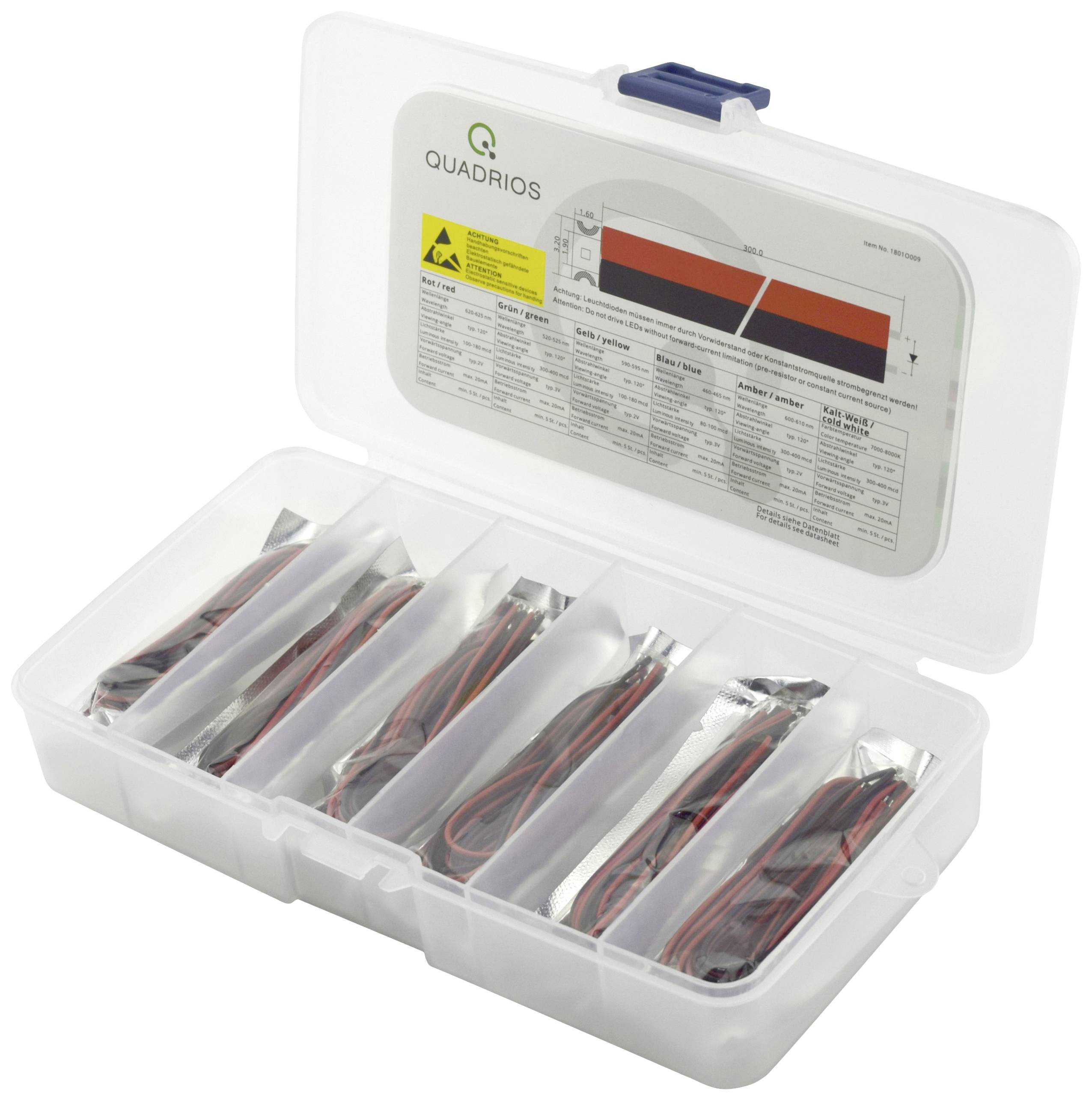 Quadrios LED-Sortiment Rot, Grün, Gelb, Blau, Weiß, Bernstein 20mA 3.0V