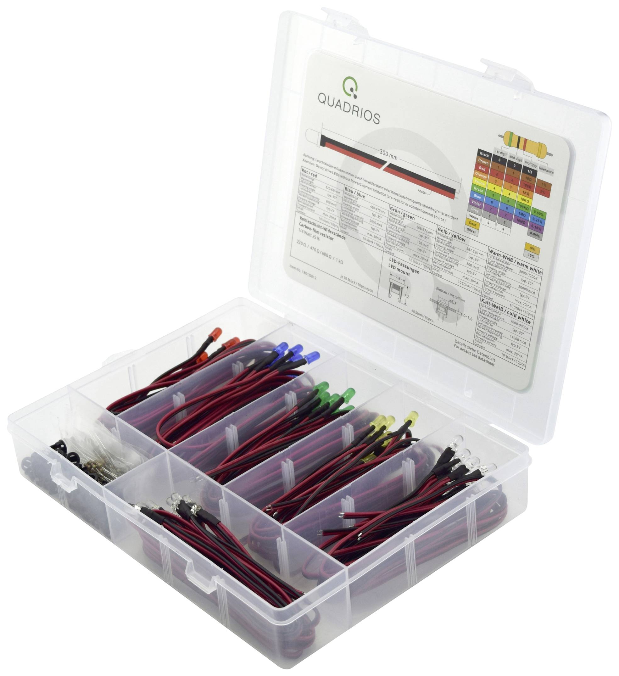 Quadrios LED-Sortiment Rot, Grün, Gelb, Blau, Kaltweiß, Warmweiß 5mm 20mA 3.0V