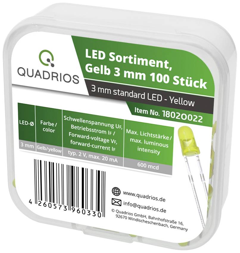 Quadrios LED-Sortiment Gelb 3 mm 20 mA 2.0 V