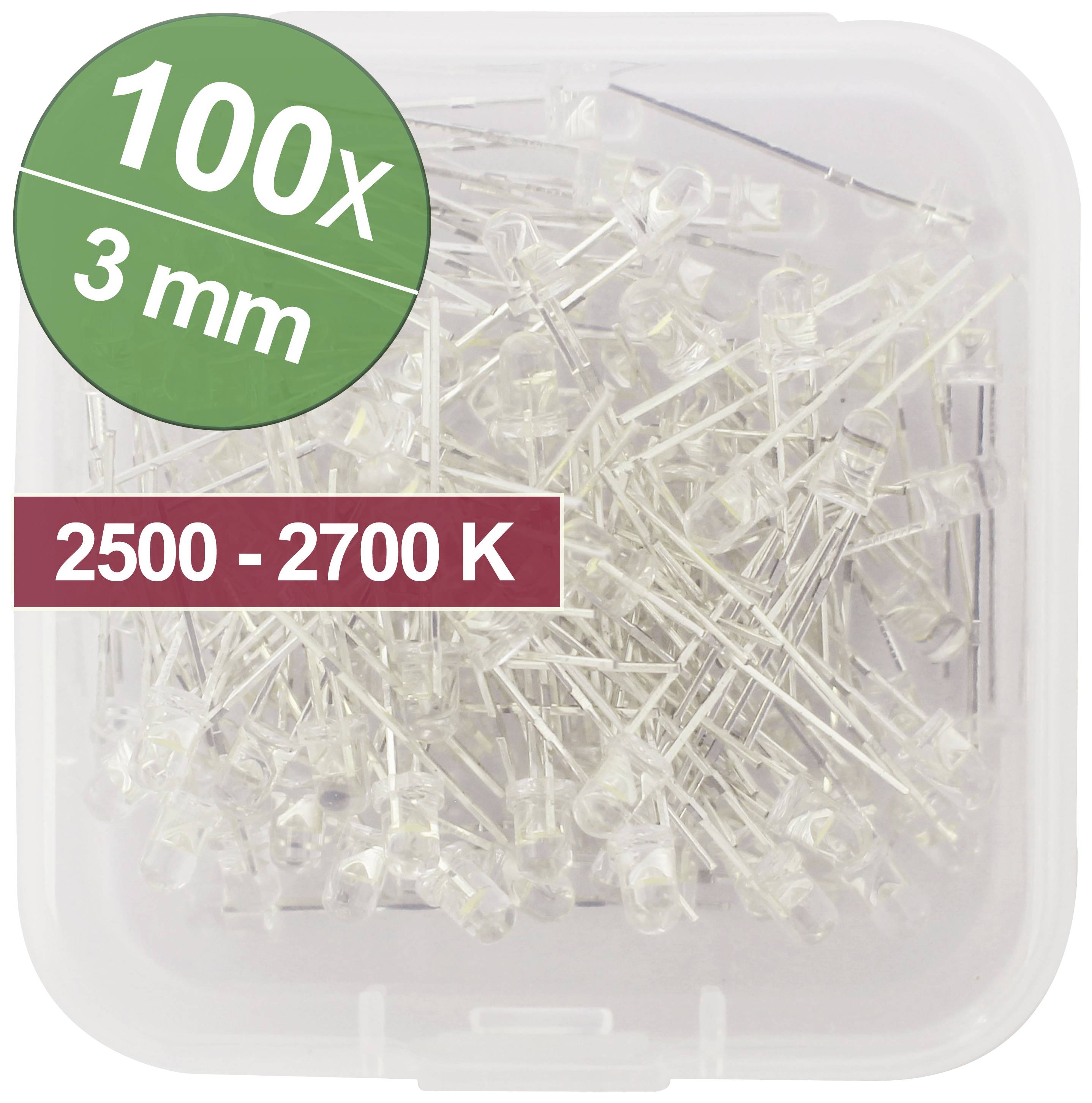 Quadrios LED-Sortiment Warmweiß 3mm 20mA 3.0V