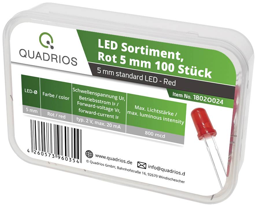 Quadrios LED-Sortiment Rot 5 mm 20 mA 2.0 V