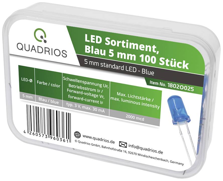 Quadrios LED-Sortiment Blau 5mm 30mA 3.0V