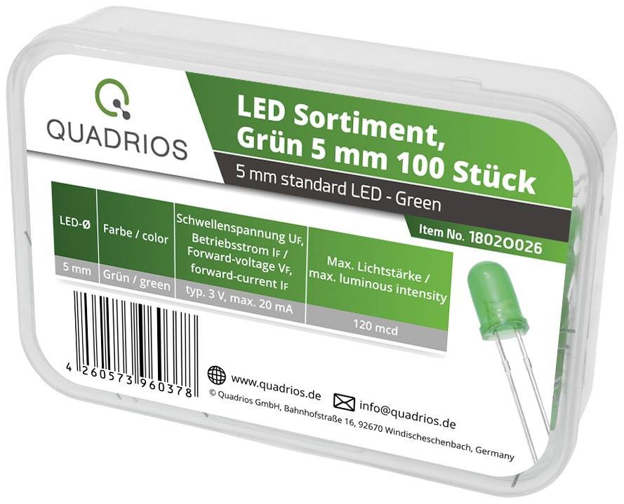 Quadrios LED-Sortiment Grün 5mm 20mA 3.0V