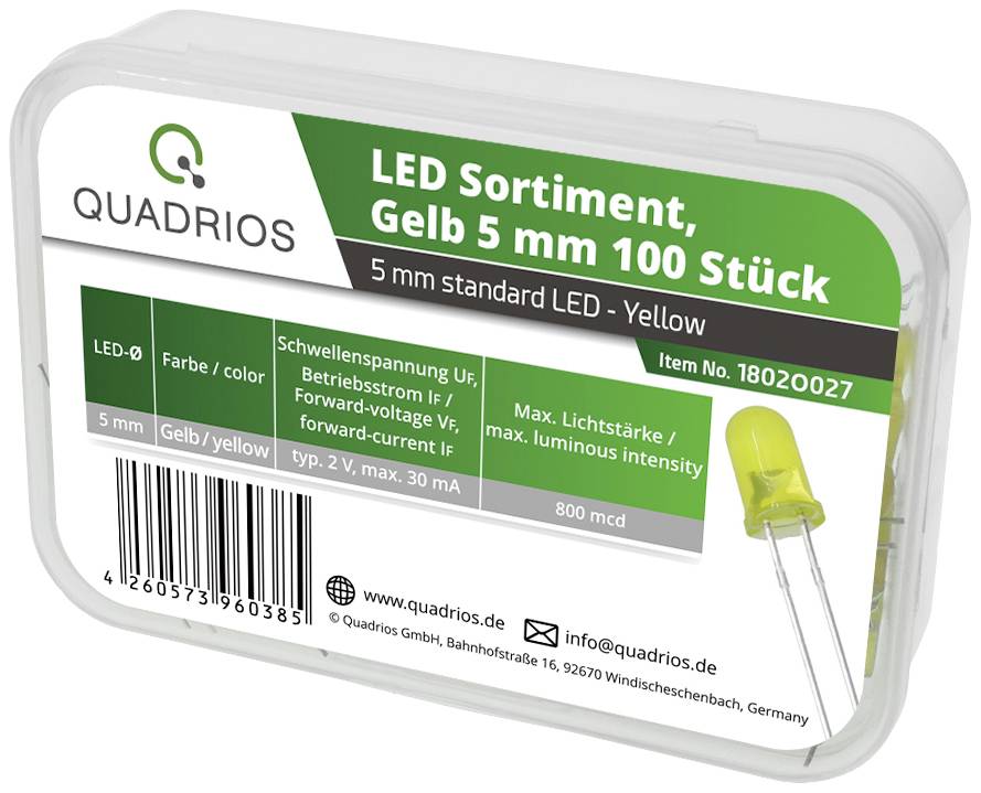 Quadrios LED-Sortiment Gelb 5mm 30mA 2.0V