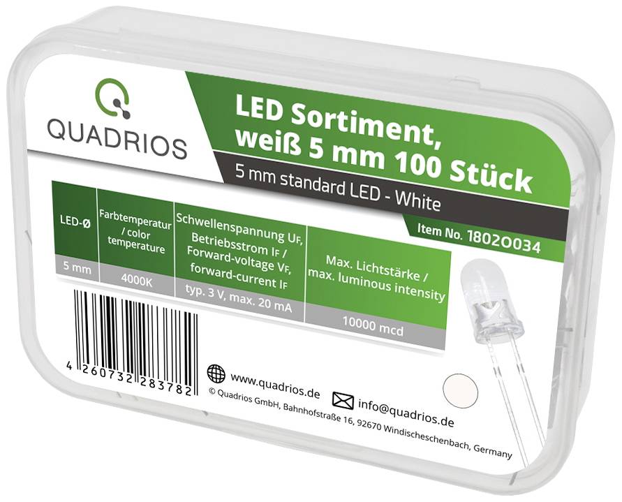 Quadrios LED-Sortiment Naturweiß 5mm 20mA 3.0V