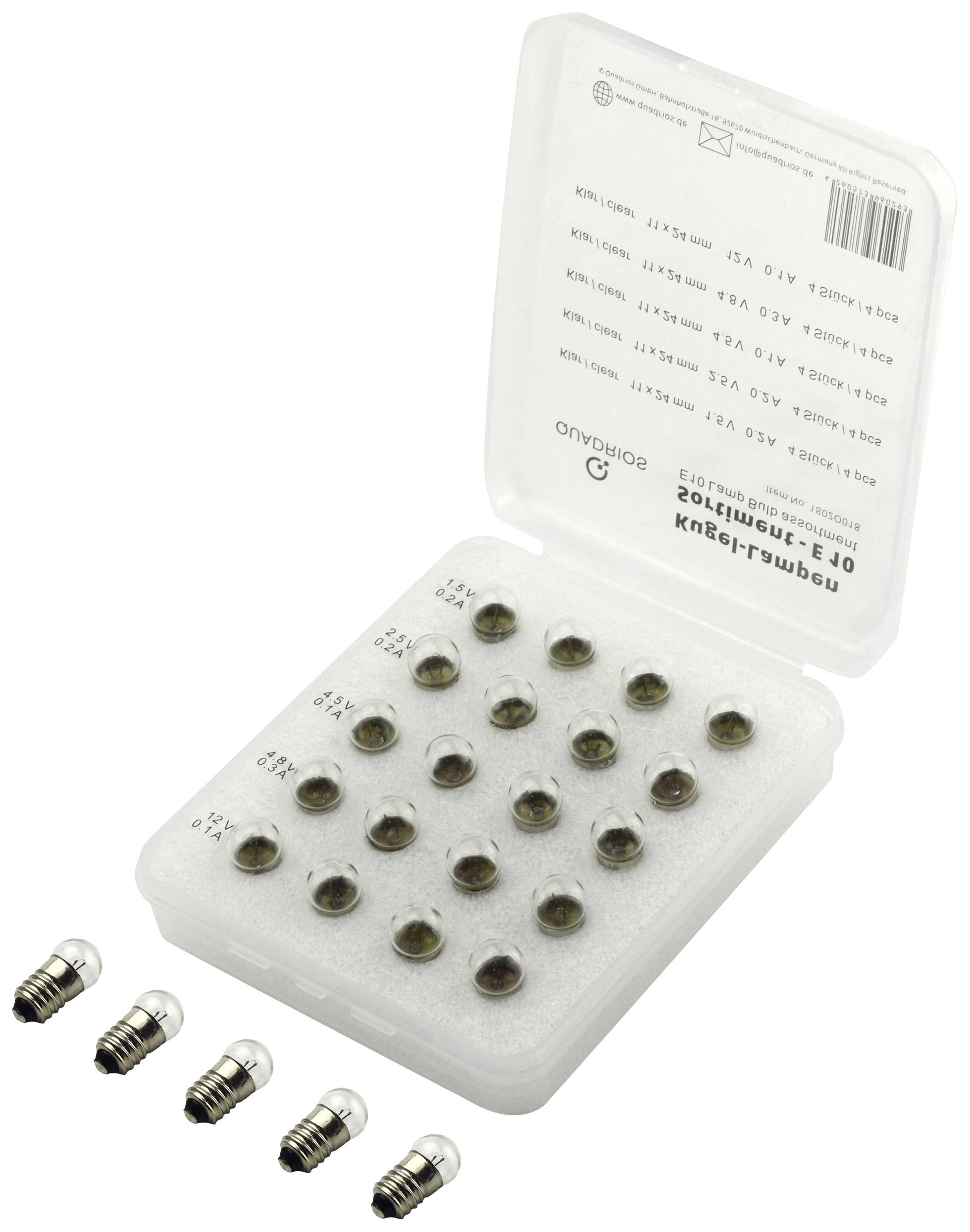 Quadrios 1802O018 Skalenlampe 1.5 V, 2.5 V, 4.5 V, 4.8 V, 12 V Sockel E10 20 Teile