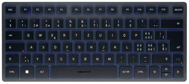 CHERRY KW 7100 MINI BT Bluetooth® Tastatur Schweiz, QWERTZ Blau Geräuscharme Tasten, Multipair-Funktion