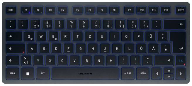 CHERRY KW 7100 MINI BT Bluetooth® Tastatur Deutsch, QWERTZ Blau Geräuscharme Tasten, Multipair-Funktion