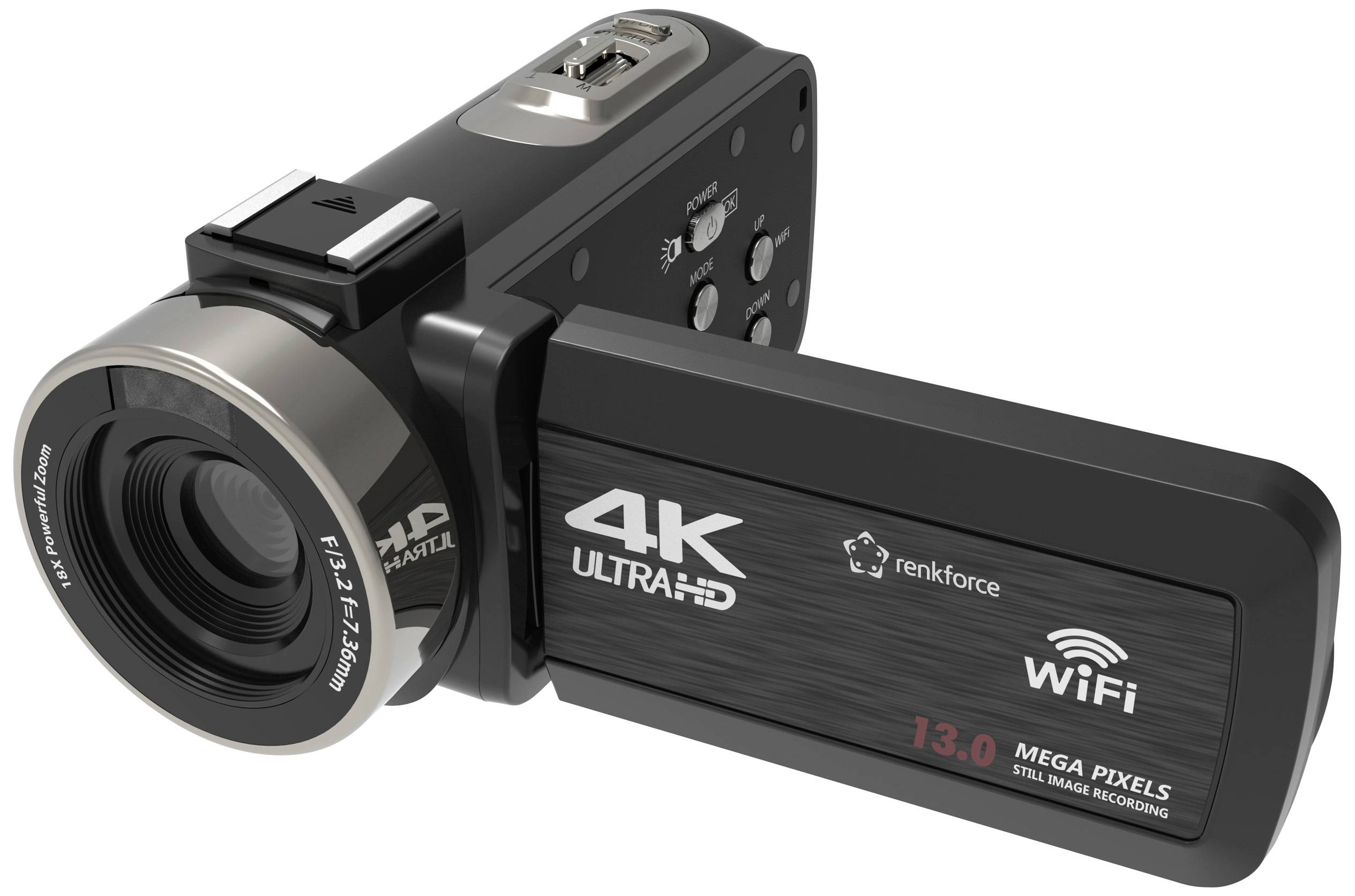 Renkforce RF-5798910 4K Camcorder 7.6cm 3 Zoll 13 Megapixel Schwarz
