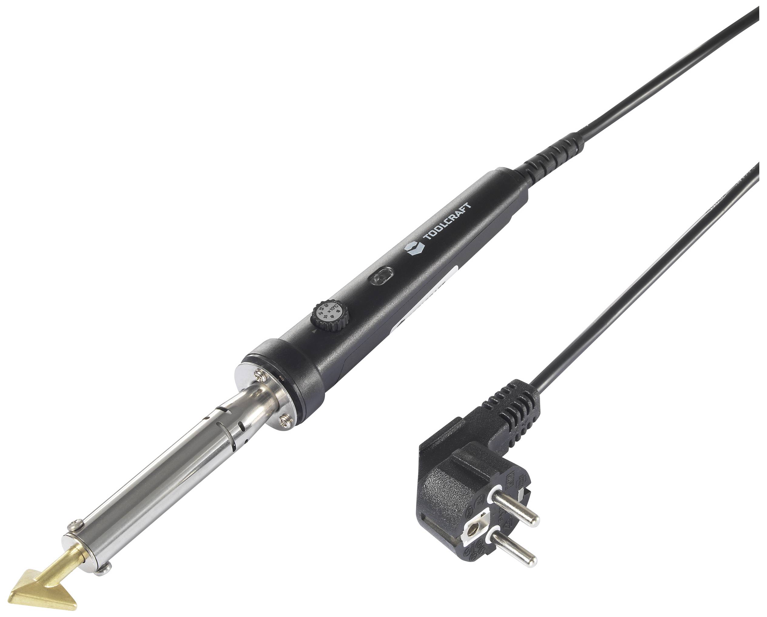 Lötkolben mit rechteckiger Messingspitze und netzgebundenem Stecker zum elektrischen Löten.