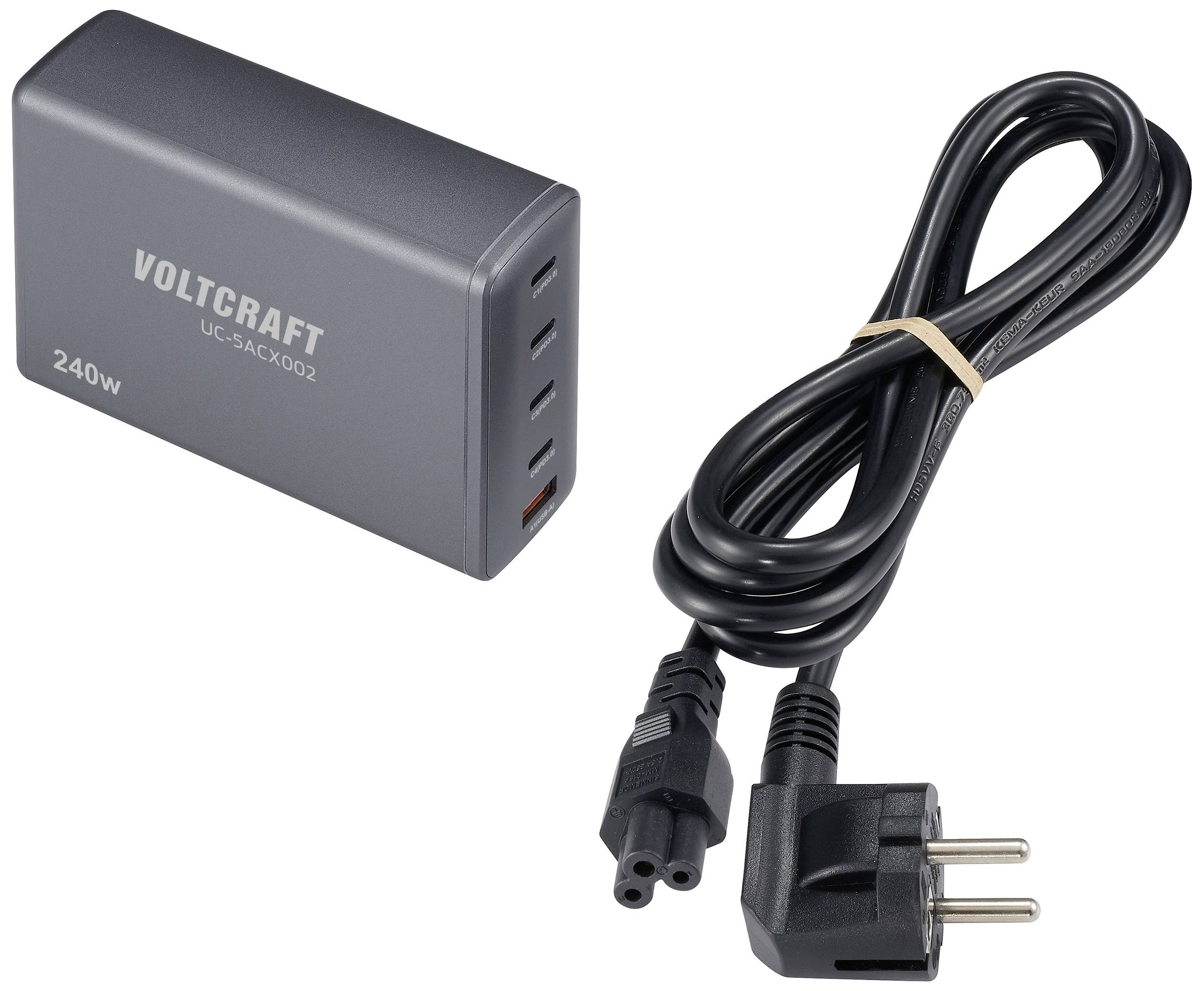VOLTCRAFT UC-5ACX002 USB Ladestation 240W 1x USB-A, 4x USB-C® USB PD Silber (matt) Innenbereich GaN