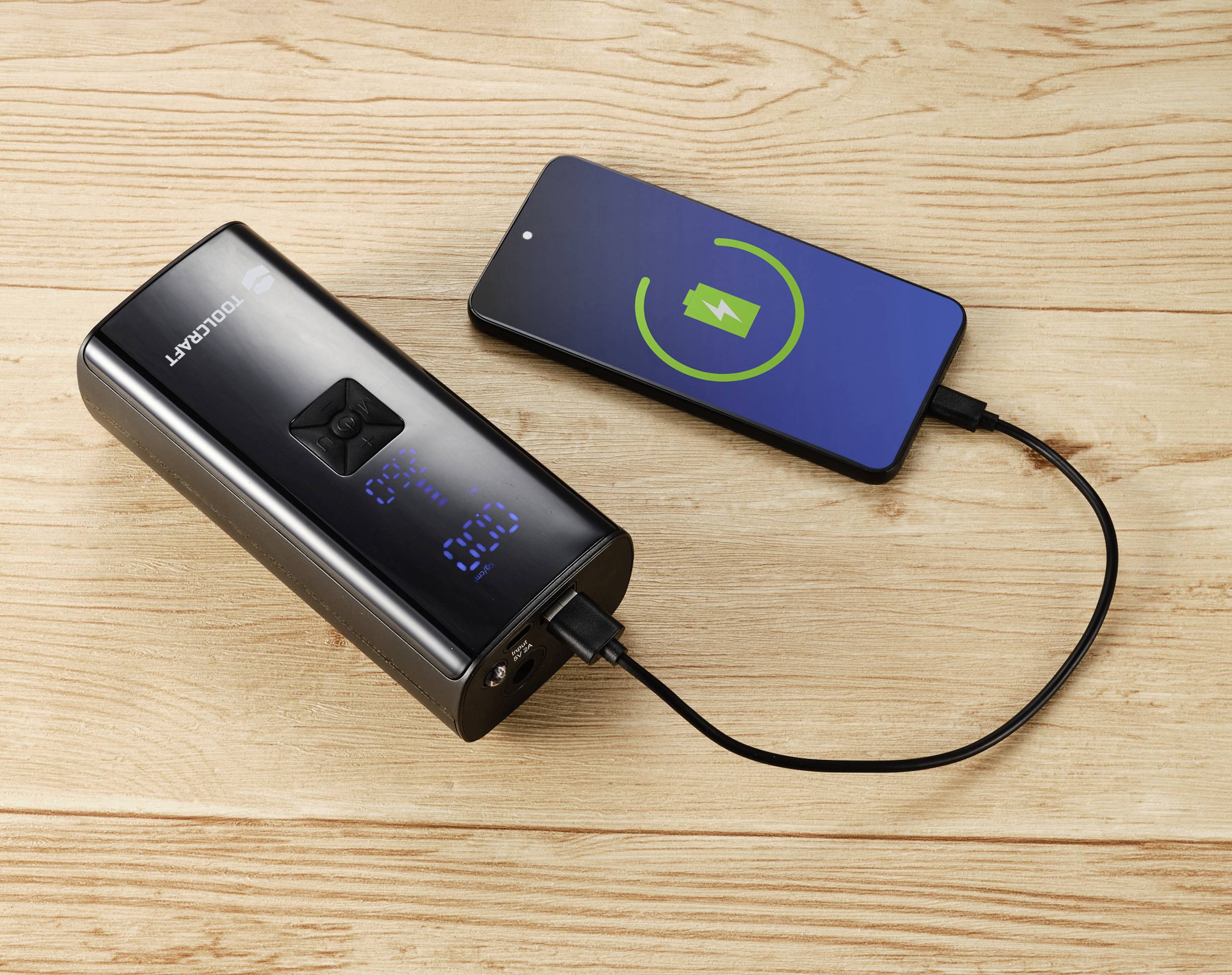 TOOLCRAFT TO-8698626 Kompressor TO-ACP-200 10 bar Automatische Abschaltung, Digitales Display, Blinklicht, mit Powerbank-Funktion