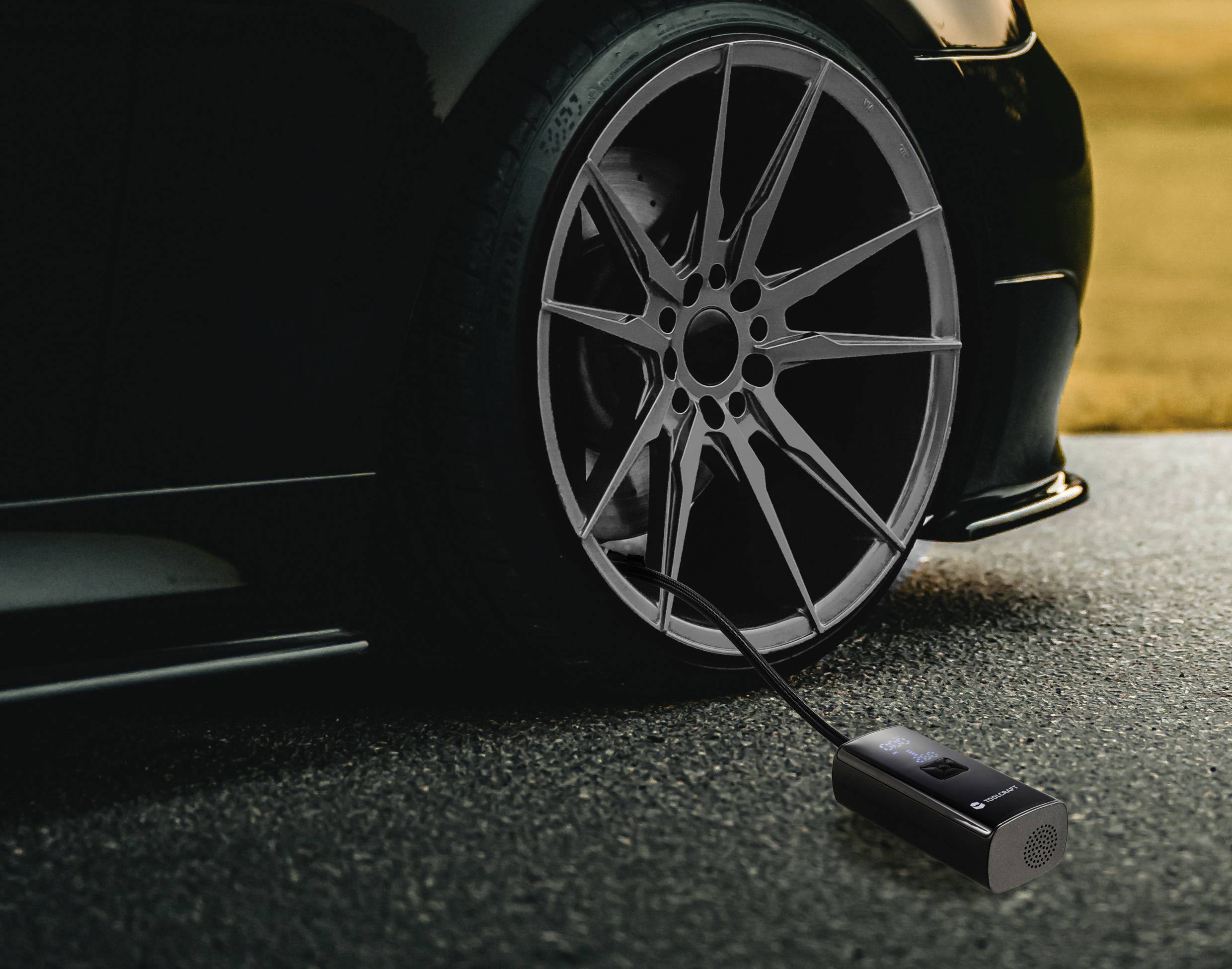 TOOLCRAFT TO-8698626 Kompressor TO-ACP-200 10 bar Automatische Abschaltung, Digitales Display, Blinklicht, mit Powerbank-Funktion