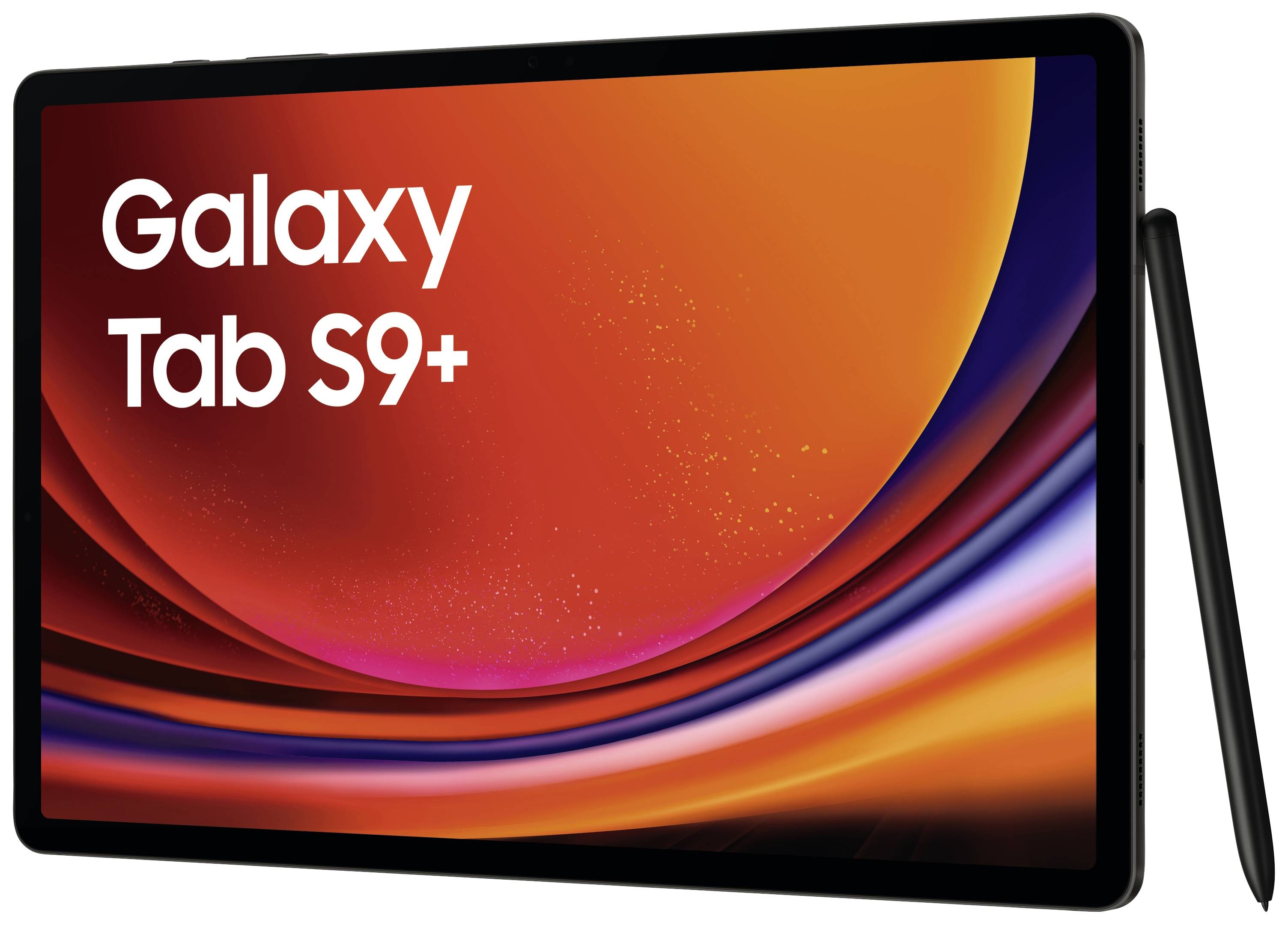 Tablet 'Galaxy Tab S9+' mit einem leuchtenden, dynamischen Bildschirmhintergrund und einem angeschlossenen Eingabestift.