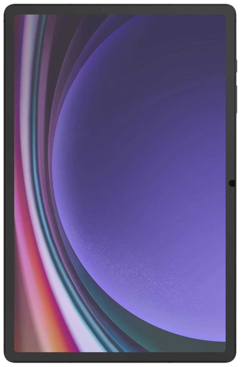 Ein Tablet mit einem farbenfrohen, spiralförmigen Hintergrund auf dem Bildschirm.
