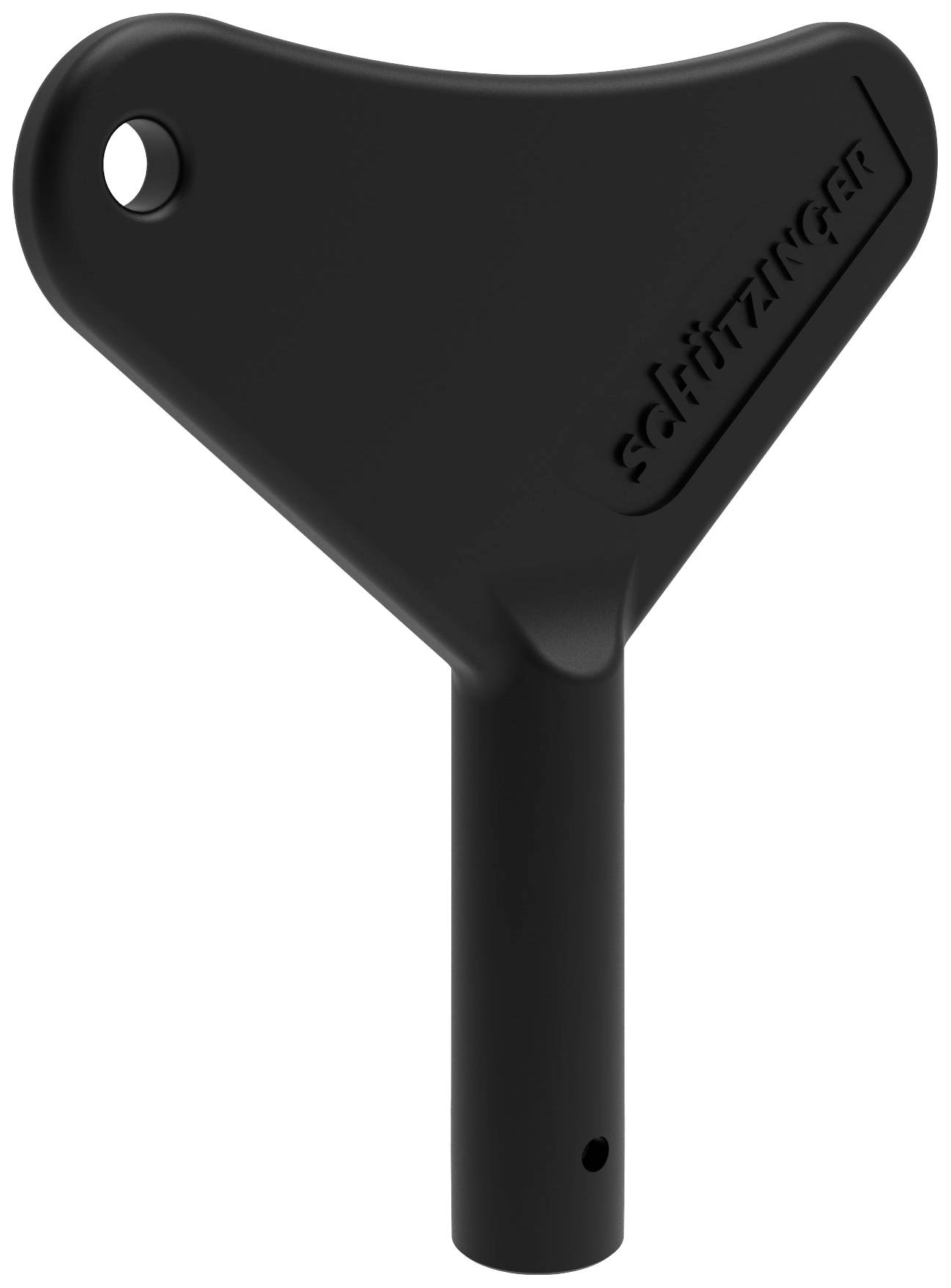 Schwarzer Dreikant-Wasserentnahmeschlüssel mit Schriftzug 'schützinger'.